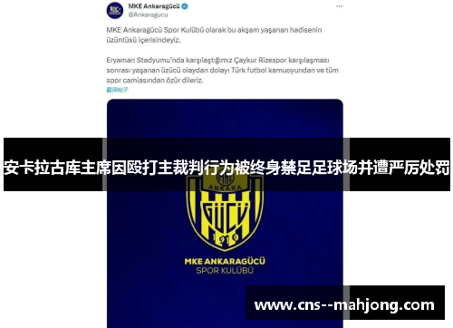 安卡拉古库主席因殴打主裁判行为被终身禁足足球场并遭严厉处罚
